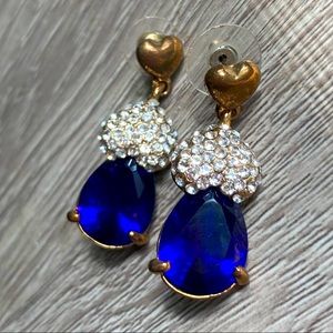 CZ heart + blue sapphire earrings